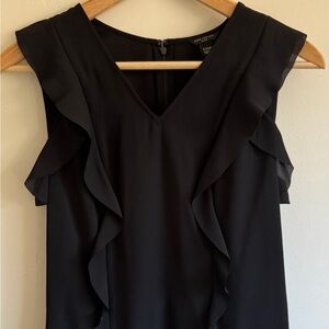 Ann Taylor Sleeveless Ruffle V-Neck Blouse XXSP | Black Workwear Top